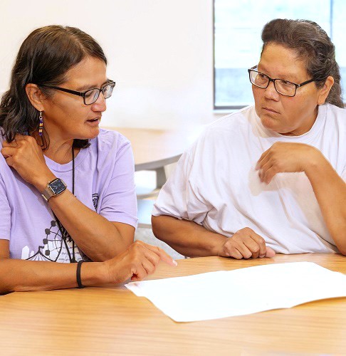 women at a table talking