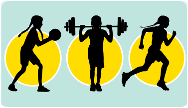 Strengthing activites: playing basketball, lifting weights and running