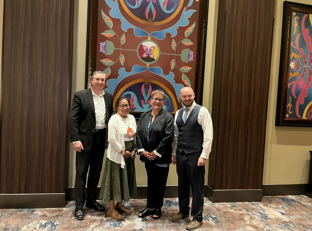 Michael Cabonargi, HHS regional director, Region V; Phyllis Davis, councilmember, Gun Lake Tribe and Chair Great Lakes Area Tribal Health Board; Rebecca Richards, chair, Pokagon Band of Potawatomi; and Daniel Frye, Bemidji Area IHS director